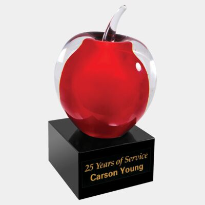 AGS60 - 5 3/4" Red and Clear Glass Apple with Black Base Thumbnail