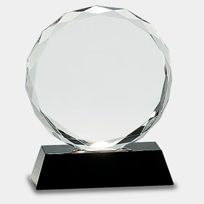 CRY001M - 6" Round Facet Crystal on Black Pedestal Base Thumbnail
