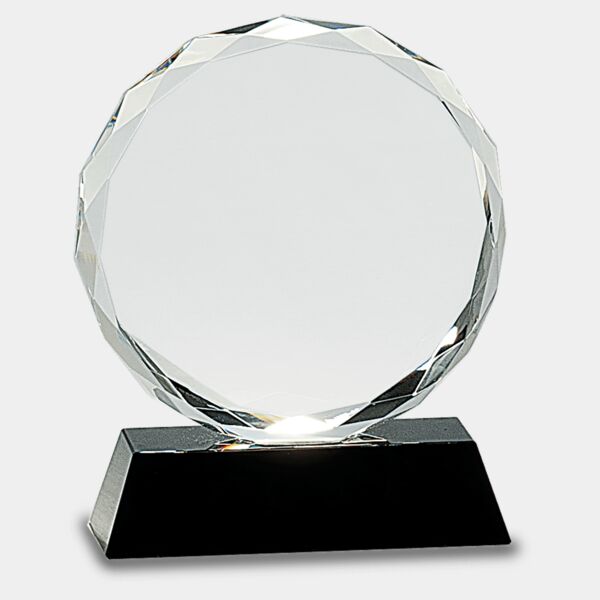 CRY001M - 6" Round Facet Crystal on Black Pedestal Base Thumbnail